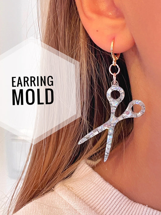 Silicone mold for earrings in the form of scissors. Mold for epoxy and UV resin. Glossy resin form. Rubber mold