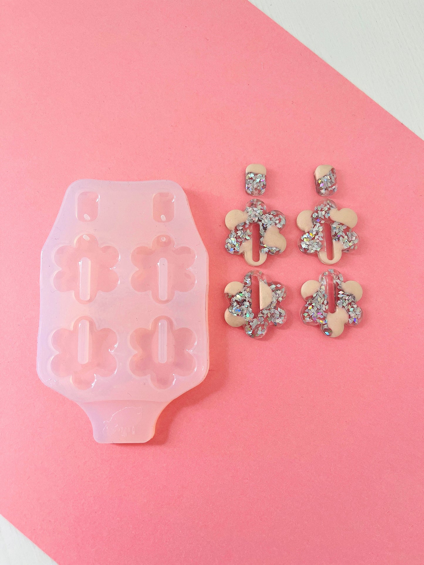 Mold flower for uv and epoxy. Set of stud earrings. Super glossy resin mold. Jewelry diy form flower pendant.