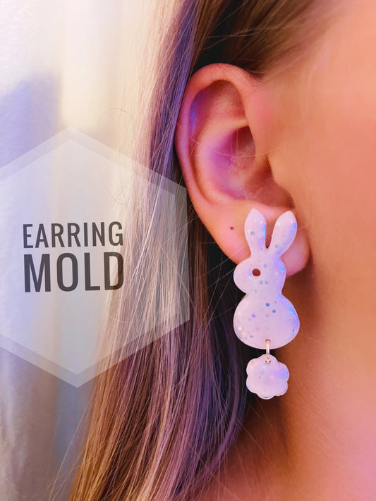 Earrings easter Rabbits 50mm - Easter bunny silicone mold - Form for epoxy resin, uv resin
