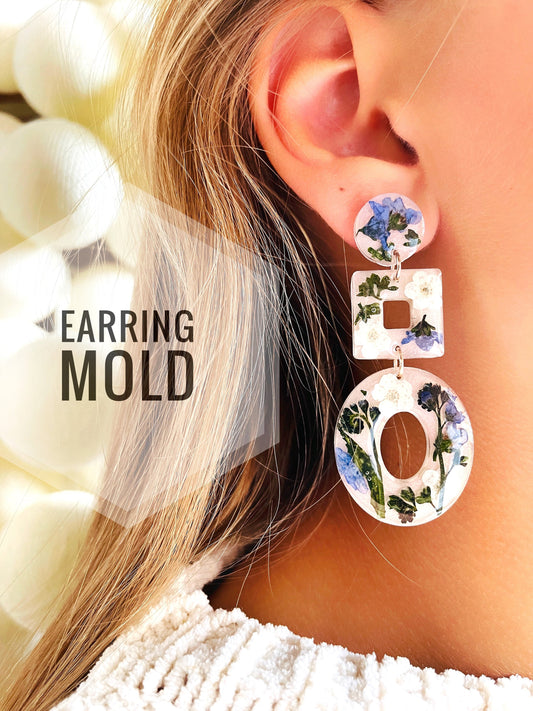Silicone mold earrings circle and square . Mold ring for epoxy and UV resin. Mold earrings circle and square.