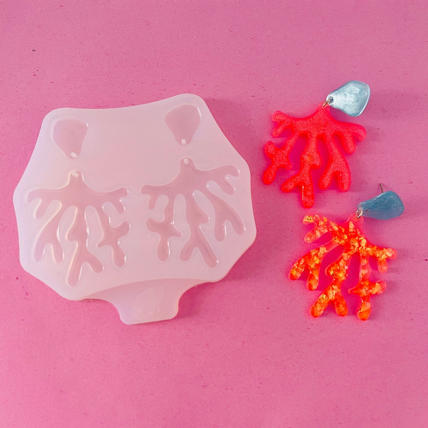 Earrings Mold-coral. Silicone mold for epoxy and UV resin. Clear gloss coral from resin  . coral Earrings.