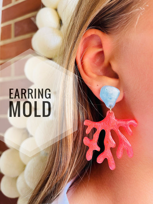 Earrings Mold-coral. Silicone mold for epoxy and UV resin. Clear gloss coral from resin  . coral Earrings.