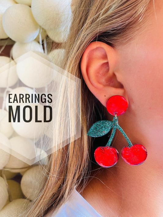 Mold cherry stud earrings  for uv and epoxy. Set of  stud earrings. Super glossy resin mold. Jewelry diy form cherry mold