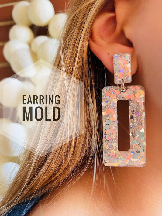 Silicone mold for earrings rectangle. Mold for epoxy and UV resin. Сlear glossy resin form. Rectangle shaped jewelry earrings.