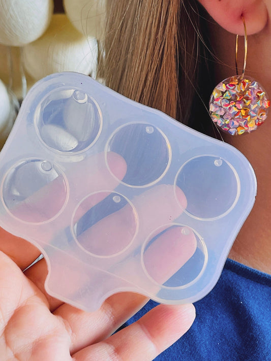 Silicone mold for earrings circles. Mold for epoxy and UV resin. Сlear glossy resin form. Сircles shaped jewelry earrings.