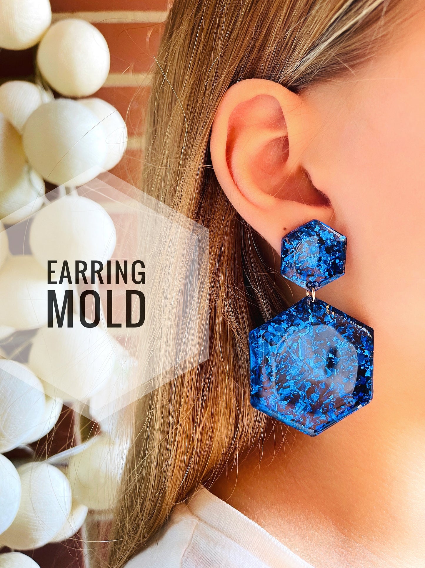 Epoxy resin earring silicone mold. Hexagon shape.