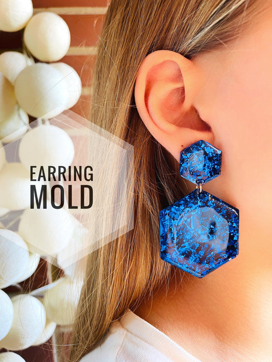 Epoxy resin earring silicone mold. Hexagon shape.