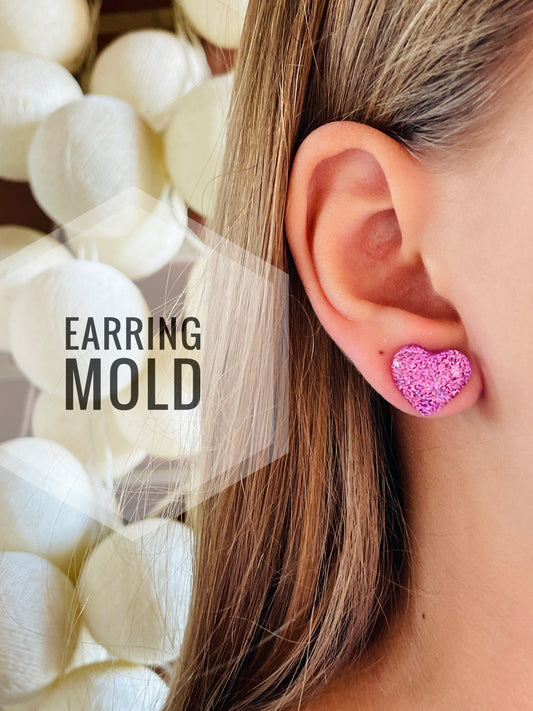 Silicone heart earrings stud. Mold for epoxy and UV resin. Super glossy resin form. Heart shaped jewelry earrings. Rubber form.