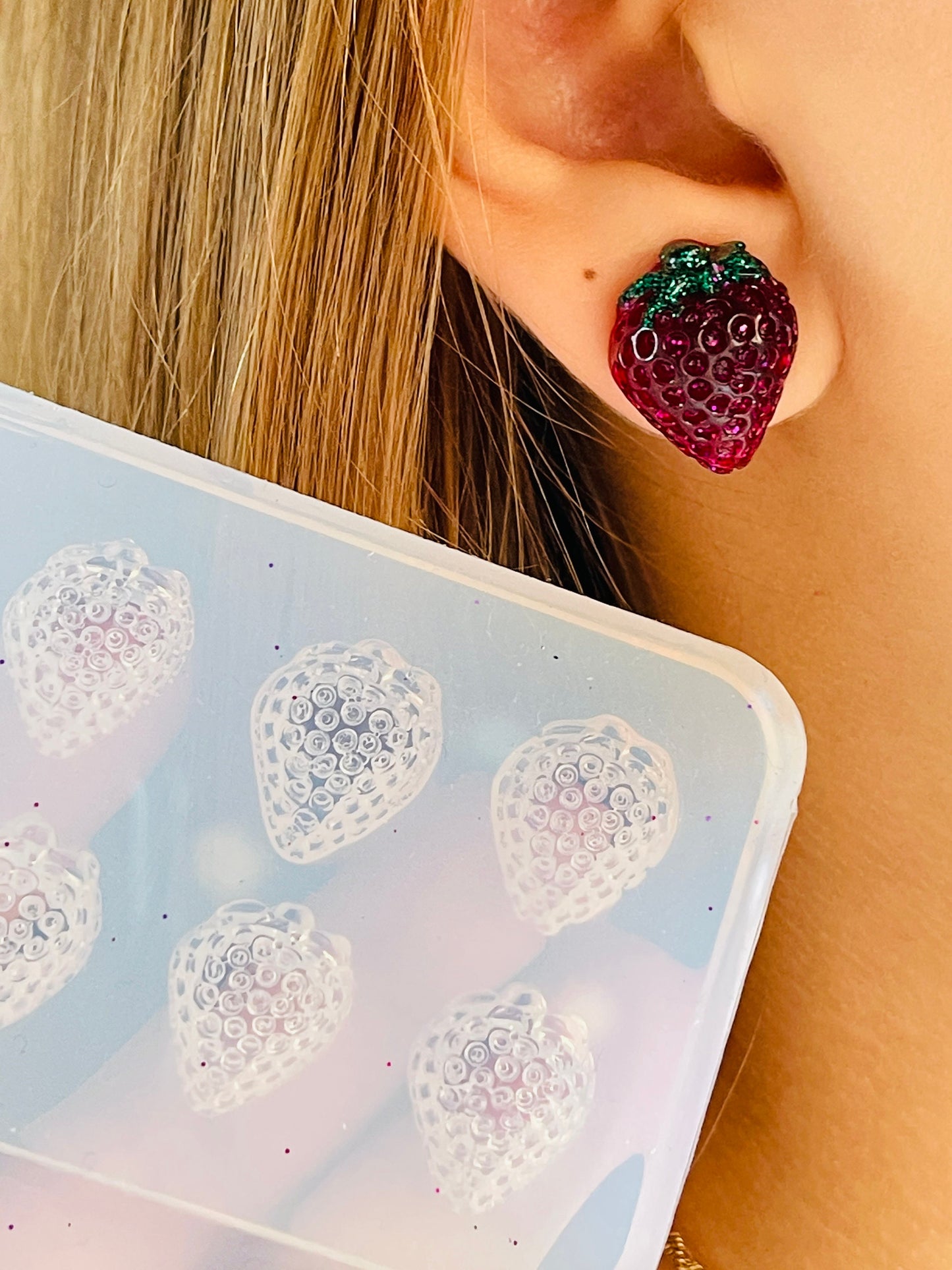 Silicone mold- earrings strawberries . Mold for epoxy and UV resin.