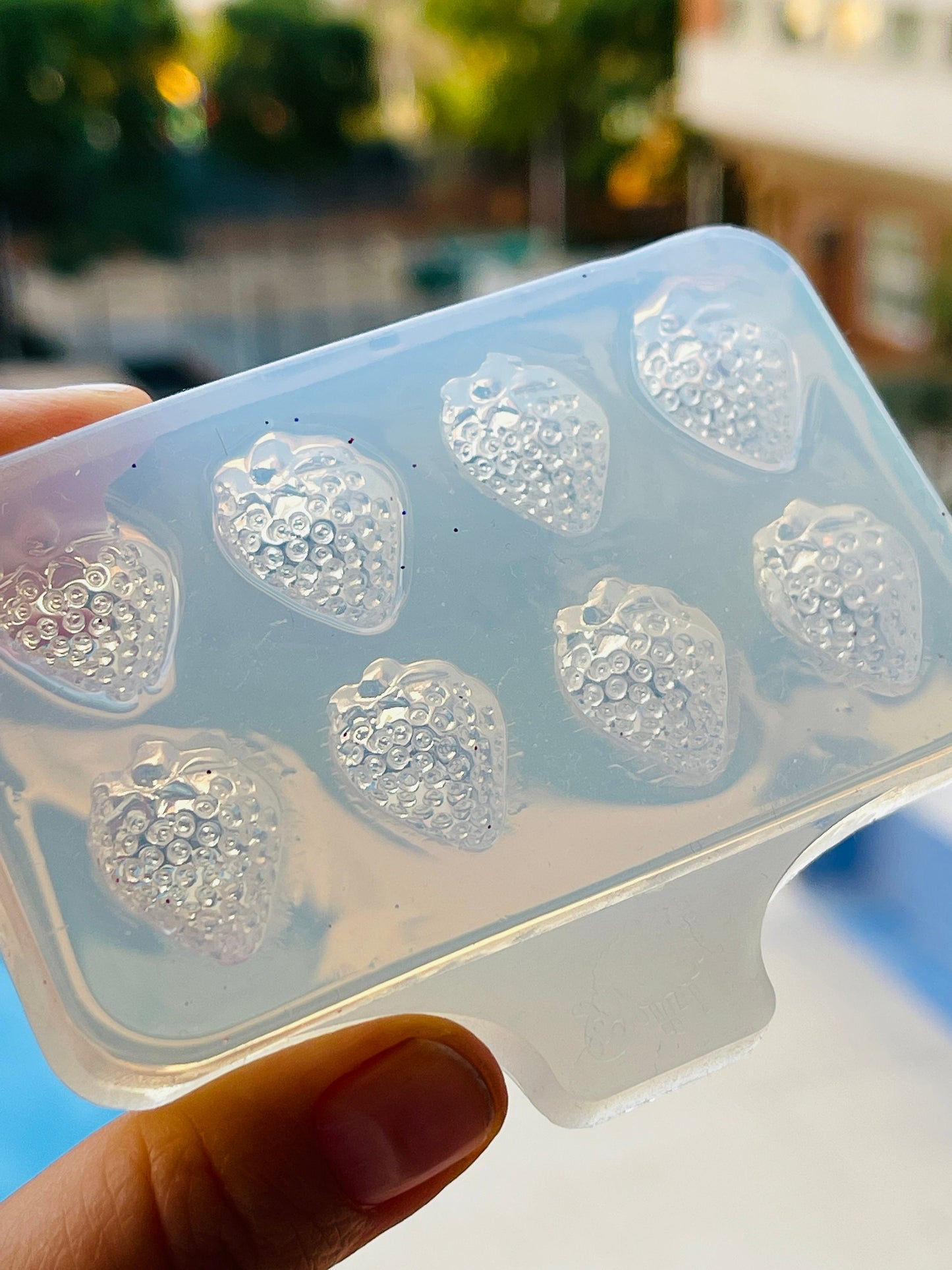 Silicone mold- earrings strawberries . Mold for epoxy and UV resin.