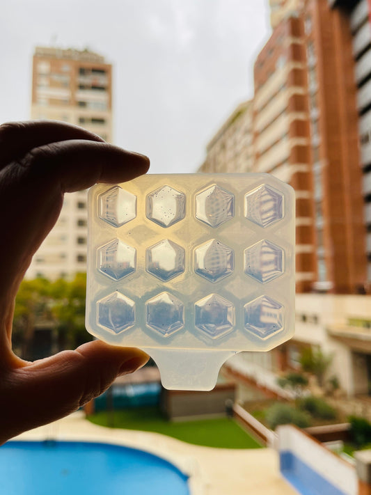 Silicone mold for earrings hexagon. Mold for epoxy and UV resin. Сlear glossy resin form. Hexagonshaped jewelry earrings.