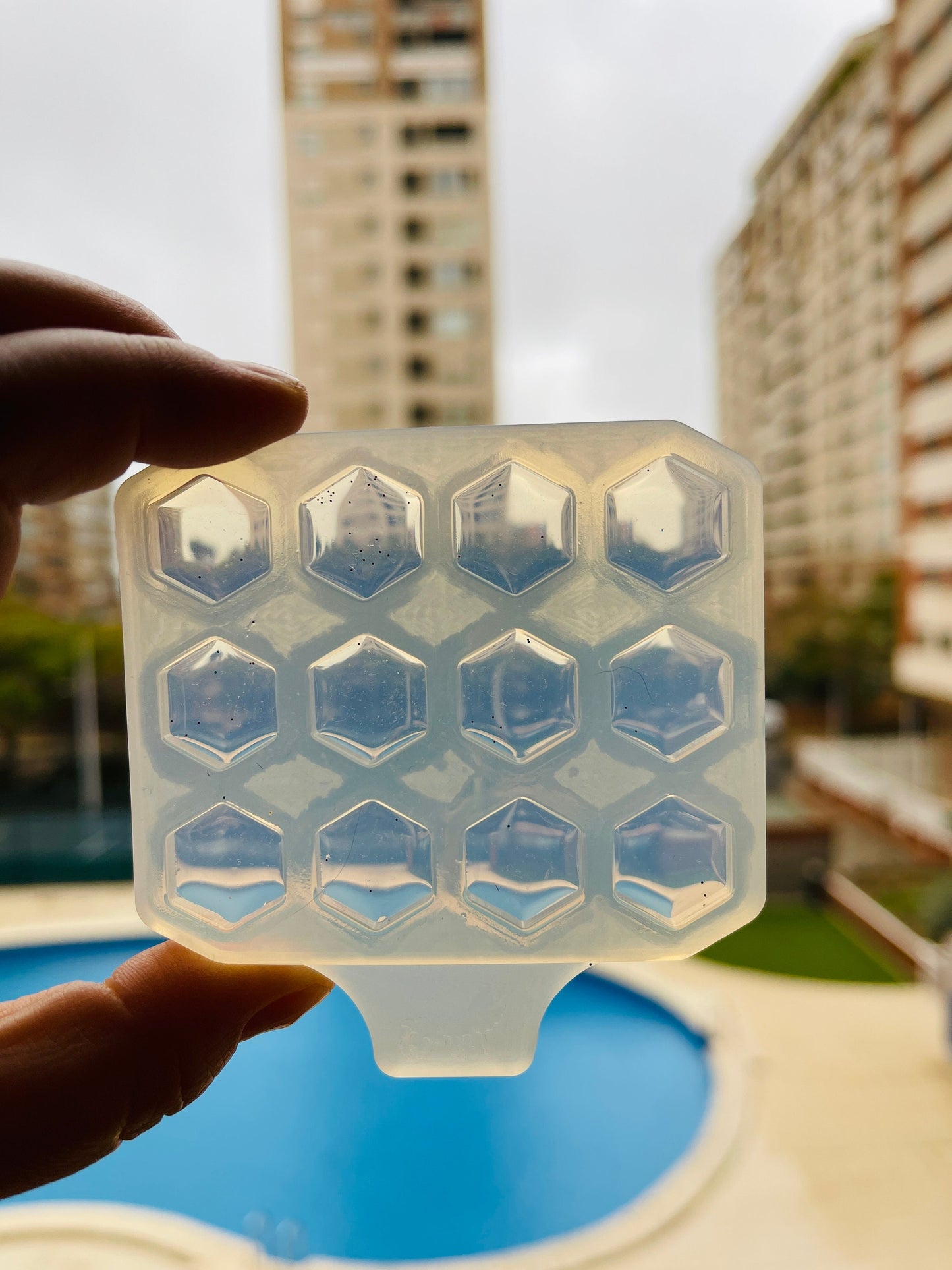 Silicone mold for earrings hexagon. Mold for epoxy and UV resin. Сlear glossy resin form. Hexagonshaped jewelry earrings.