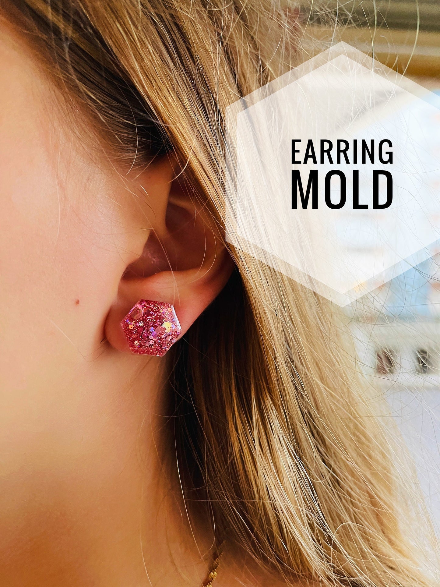 Silicone mold for earrings hexagon. Mold for epoxy and UV resin. Сlear glossy resin form. Hexagonshaped jewelry earrings.