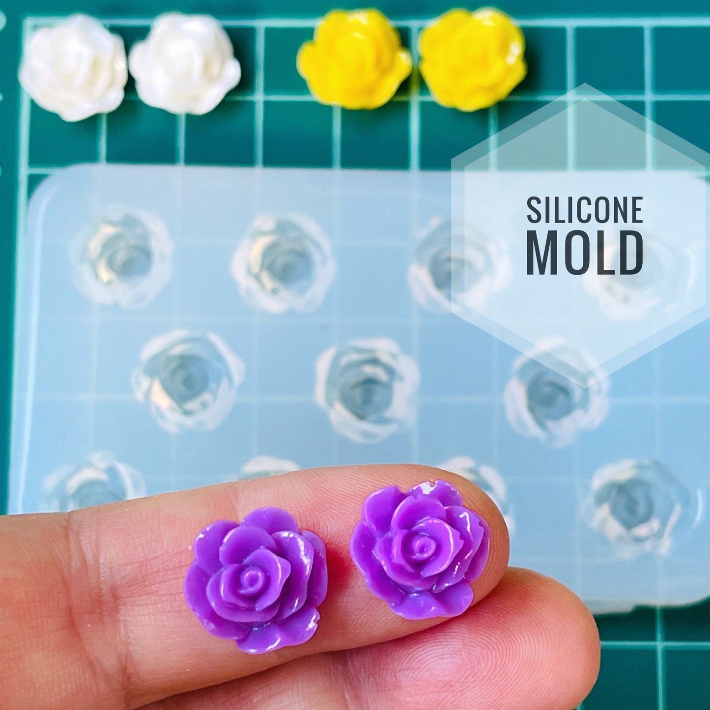 Mold rose flower for uv and epoxy. Set of stud earrings. Super glossy resin mold. Jewelry diy form flower pendant.