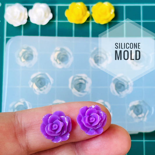 Mold rose flower for uv and epoxy. Set of stud earrings. Super glossy resin mold. Jewelry diy form flower pendant.