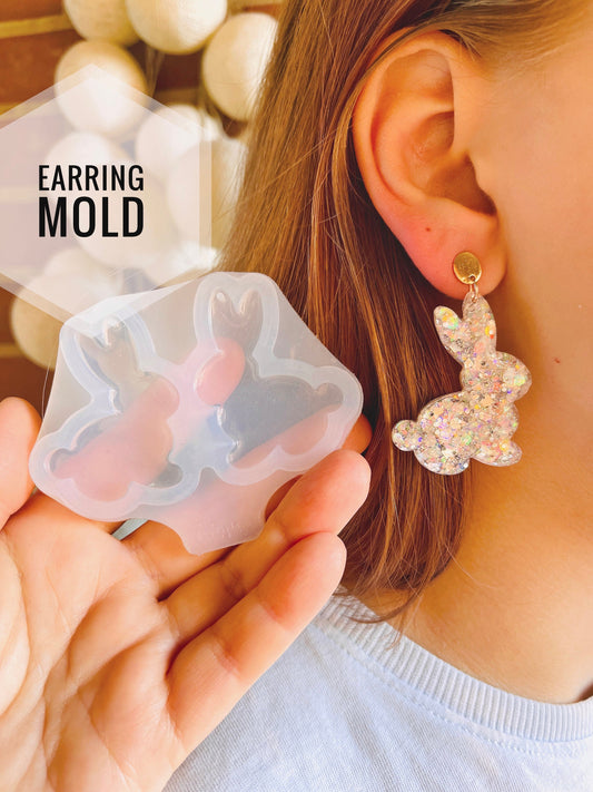 Earrings easter Rabbits 44 mm - Easter bunny silicone mold - Form for epoxy resin, uv resin