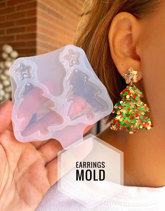 Mold for earrings in the form of a Christmas tree. Form for epoxy or UV resin.