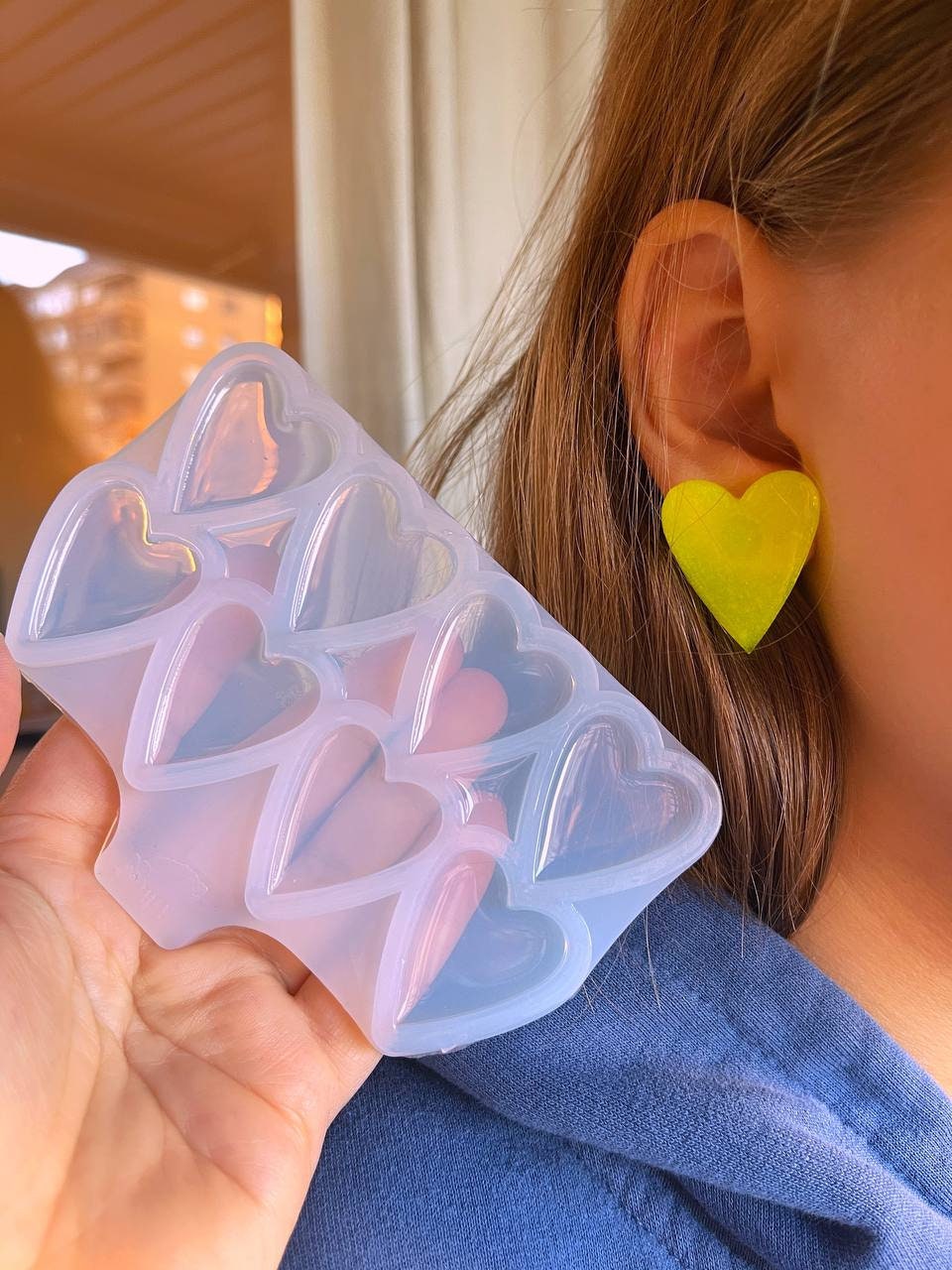 Silicone heart earrings. Mold for epoxy and UV resin.