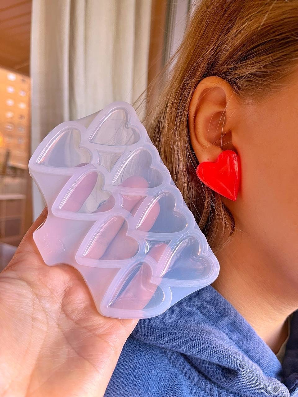 Silicone heart earrings. Mold for epoxy and UV resin.