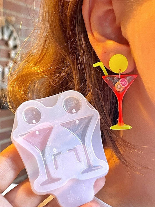 Silicone earrings Martini. Mold for epoxy and UV resin. Super glossy resin form. Martini shaped jewelry earrings. Rubber form.