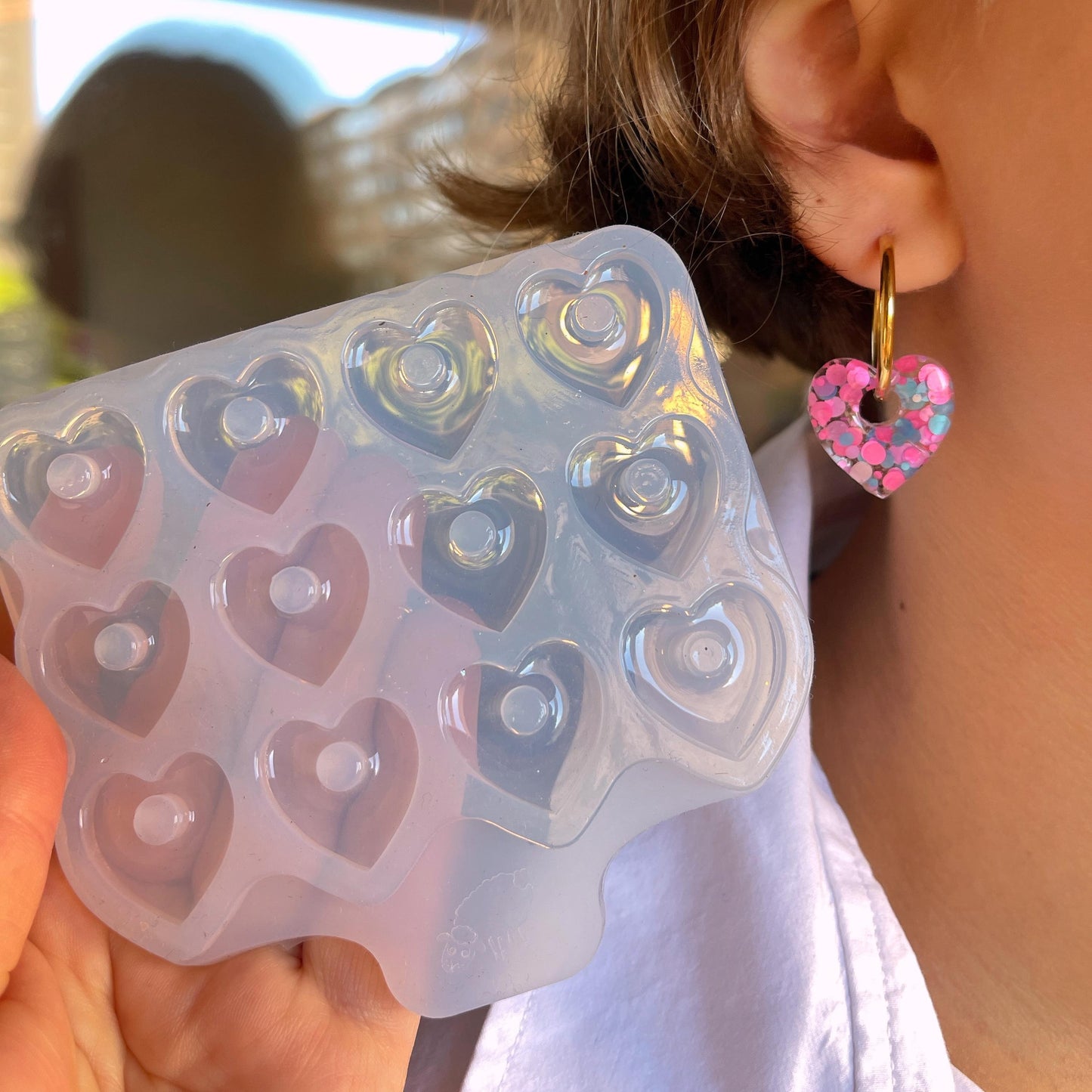 20 mm • Silicone heart earrings. Mold for epoxy and UV resin. Super glossy resin form. Heart shaped jewelry earrings. Rubber form.