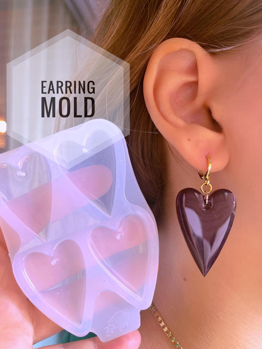 3.81 cm (1 1/2) Silicone heart earrings. Mold for epoxy and UV resin.
