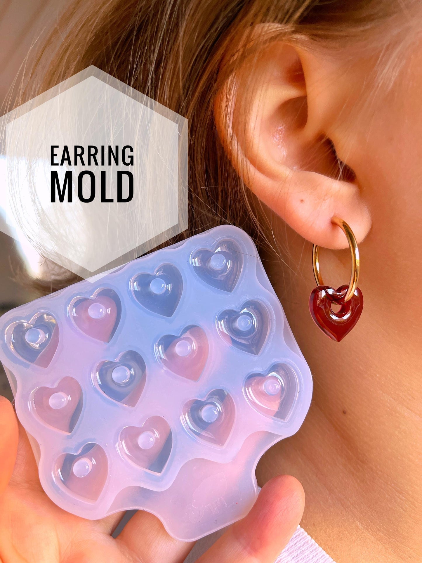 15 mm. Silicone heart earrings.  Mold for epoxy and UV resin. Super glossy resin form. Heart shaped jewelry earrings. Rubber form.