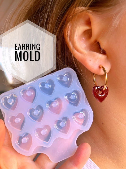 15 mm. Silicone heart earrings.  Mold for epoxy and UV resin. Super glossy resin form. Heart shaped jewelry earrings. Rubber form.