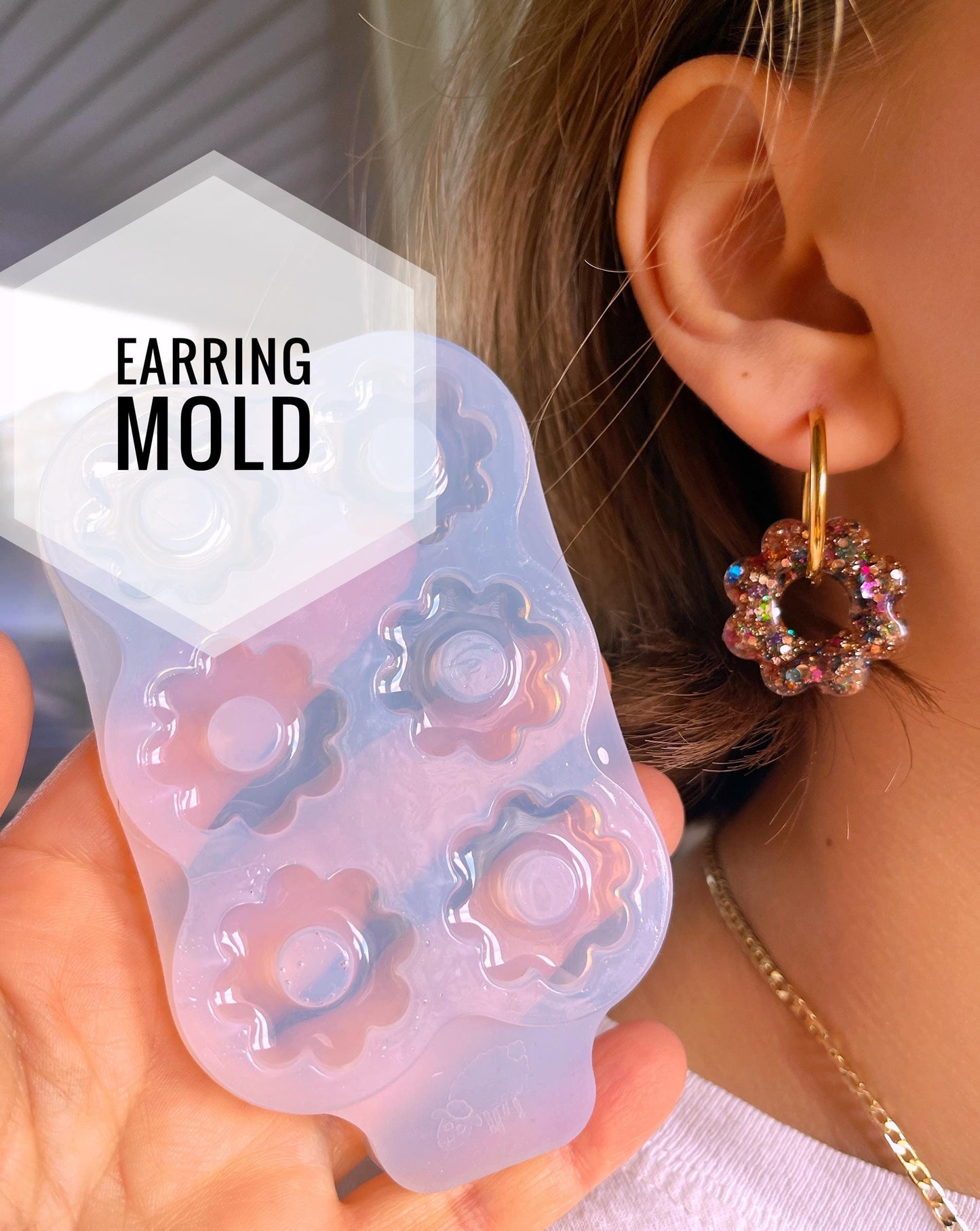 25 mm • Silicone flower earrings • Mold for epoxy and UV resin • Super glossy resin form • flower shaped jewelry earrings • Rubber form
